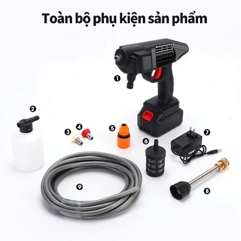 Máy rửa xe cầm tay cao áp chạy bằng pin sạc siêu tiện dụng, Máy rửa xe gia đình xe máy, Ô Tô 300W, Máy xịt rửa HD áp lực cao mạnh