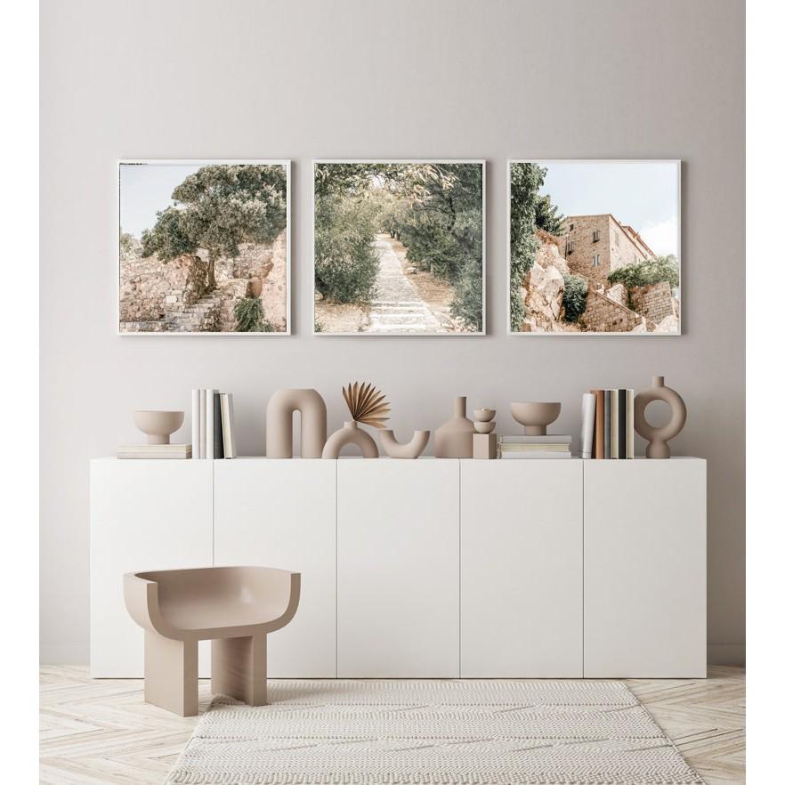 Set 3 tranh tone xanh trầm sa mạc, tranh in canvas chống nước, chống ẩm có đinh 3 chân tặng kèm.