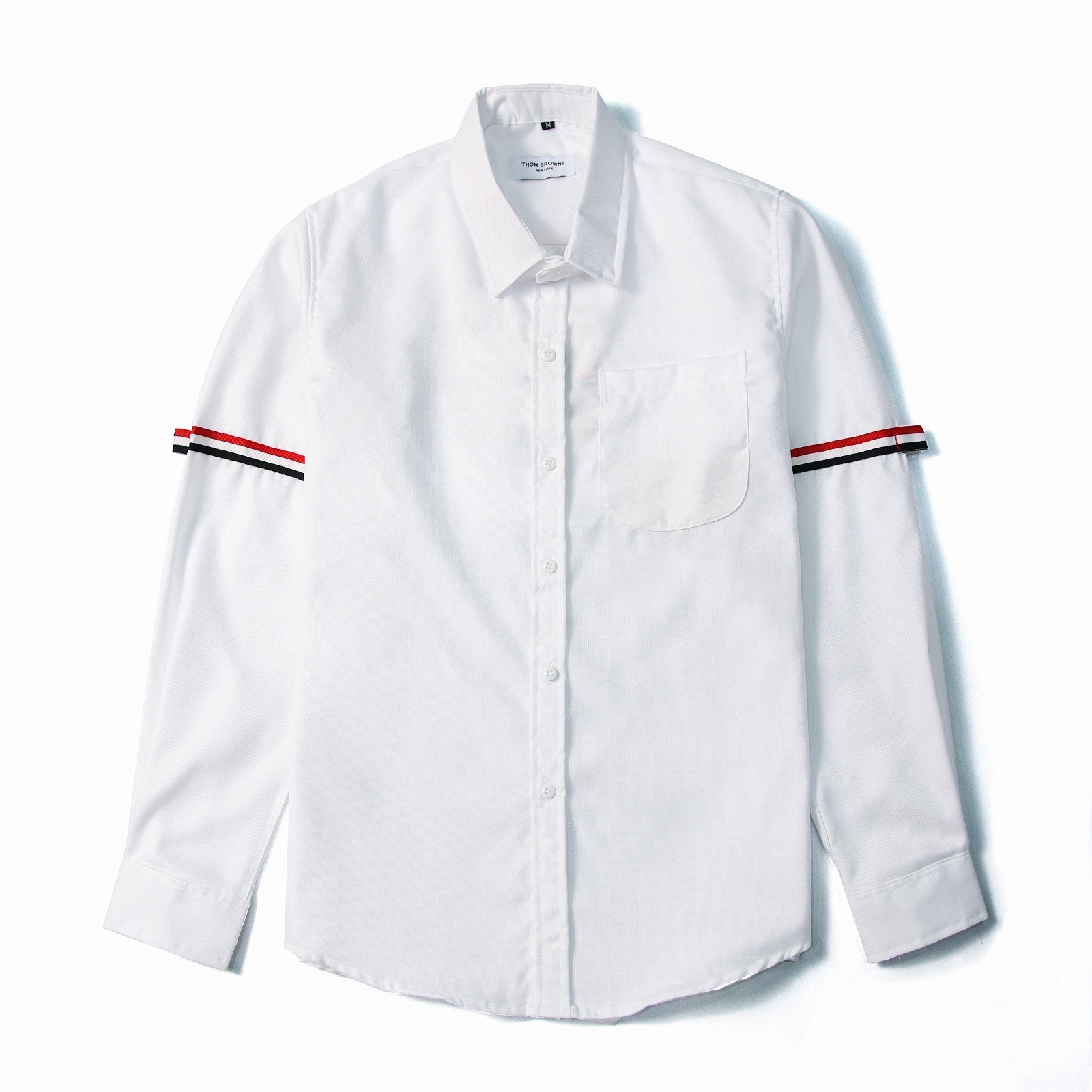 Áo sơ mi nam tay dài phối dây viền đỏ 2 bên tay chất cotton dệt cao cấp