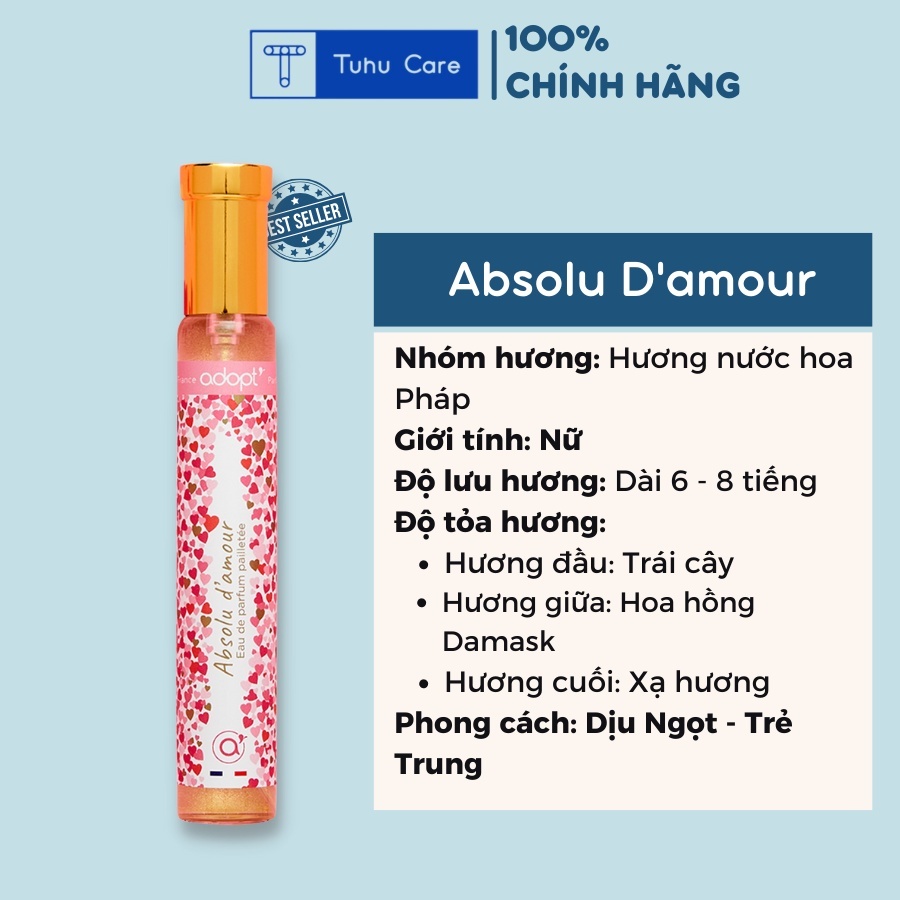 Nước hoa nữ Adopt Absolu d'amour 30ml thơm lâu chính hãng Pháp, mùi hương trẻ trung, thơm mát, best seller tháng