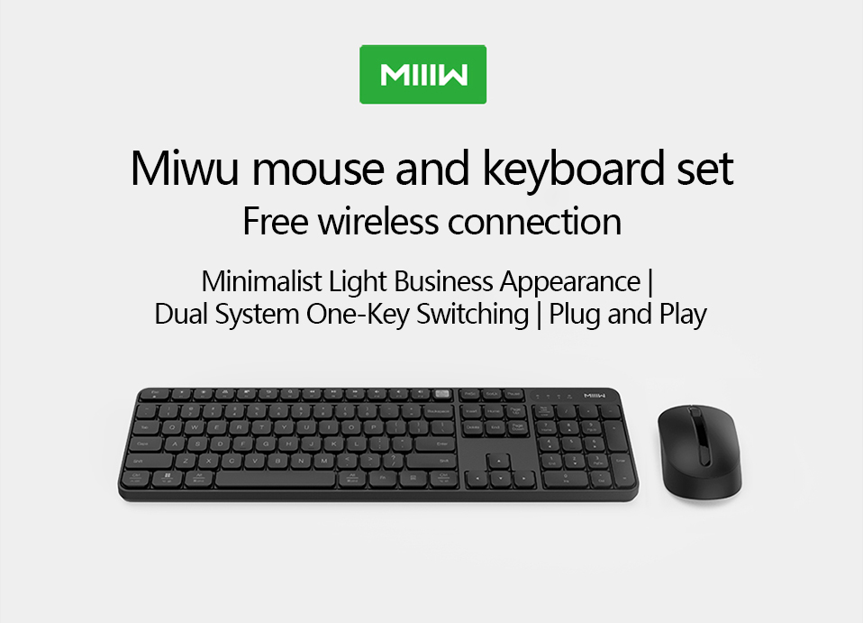 Bộ bàn phím & chuột không dây Xiaomi Ecological Chain MIIIW 104 Phím 2.4GHz Bàn phím USB Chuột thiết kế chống trượt cho văn phòng