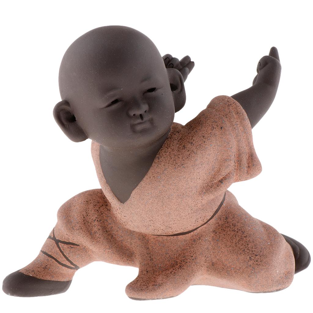 Ceramic Small Buddha Statue Kungfu Small Monk Figurine Tea Pet Decorative Ornaments