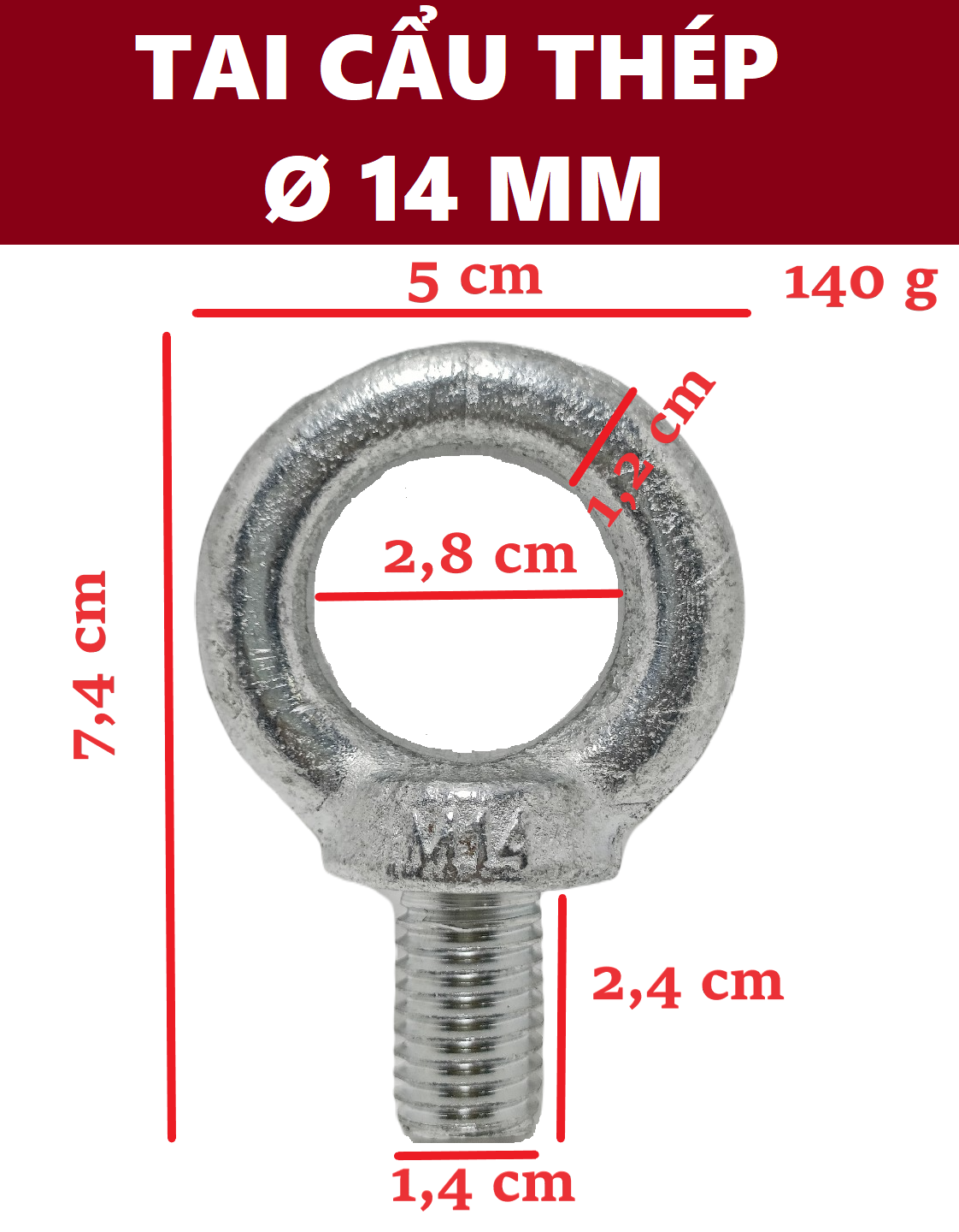 Tai cẩu thép, bulong tròn [ Ø 14mm ]