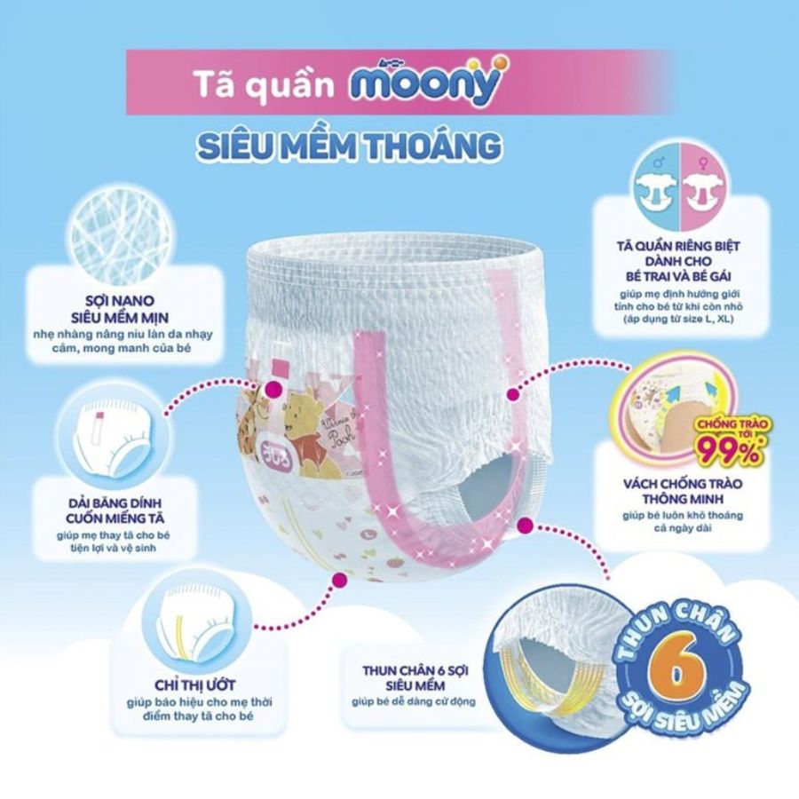 Bộ 2 tã quần cao cấp bé gái Moony L44 [Tặng bộ quần áo Nous 18-24m]