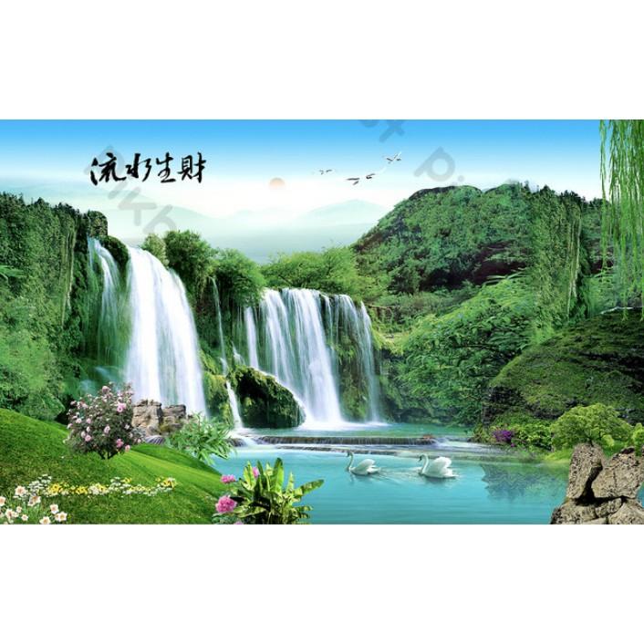 Tranh dán tường Tranh Sơn Thủy Hữu Tình phòng khách hiện đại dán tường MS960891