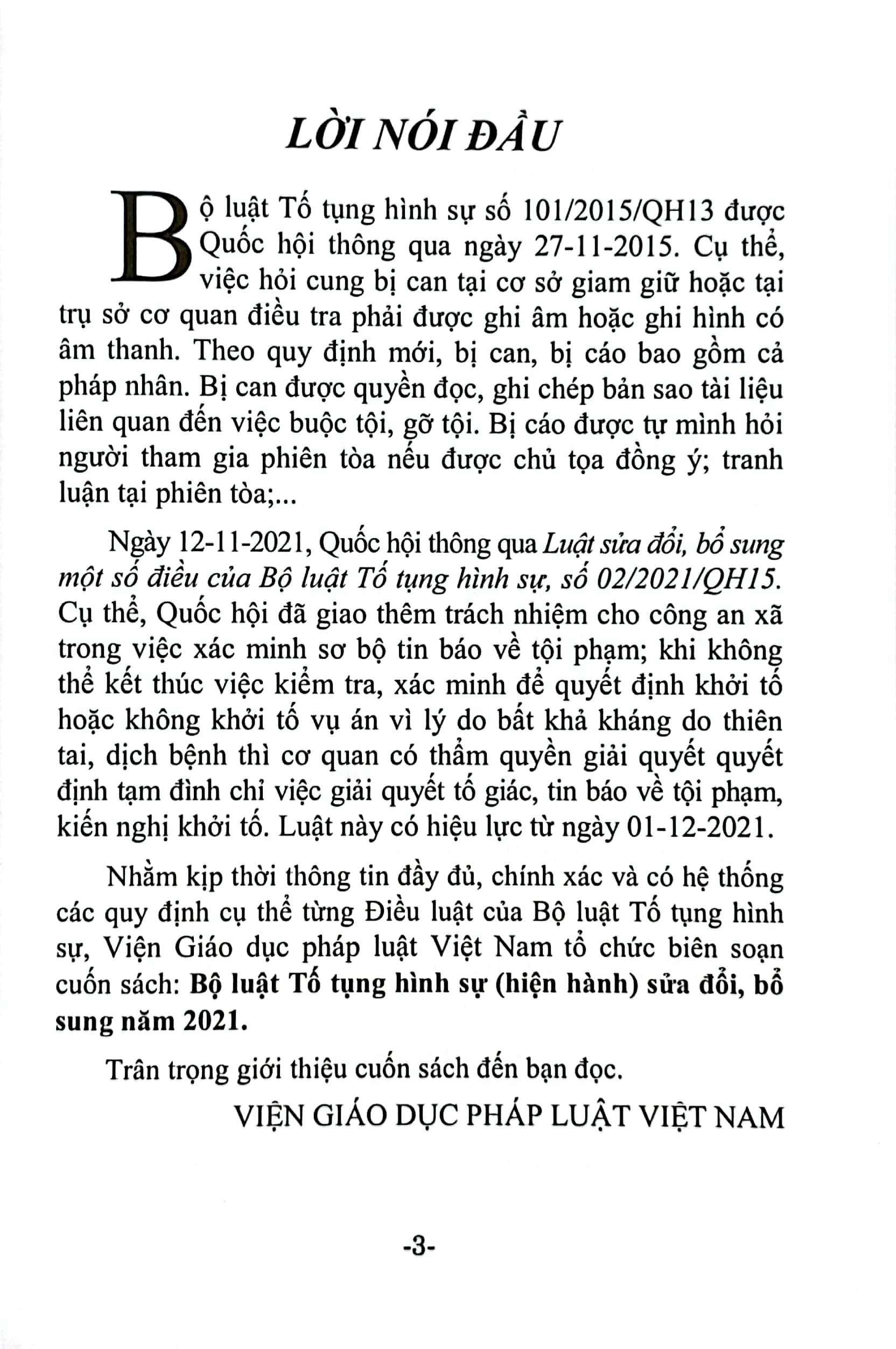 Bộ Luật Tố Tụng Hình Sự (Hiện Hành) (Sửa Đổi, Bổ Sung Năm 2021)