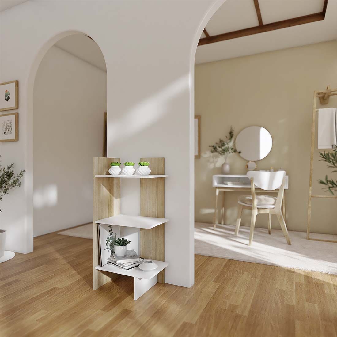 SB Furniture, KC-PLAY, Peak-S Shelf, White and Lindberg Oak, W45XD30XH90 cm.