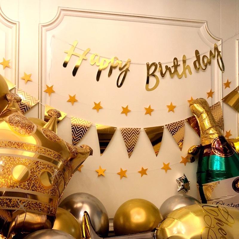 Bộ cờ ép kim happy birthday trang trí sinh nhật MT00