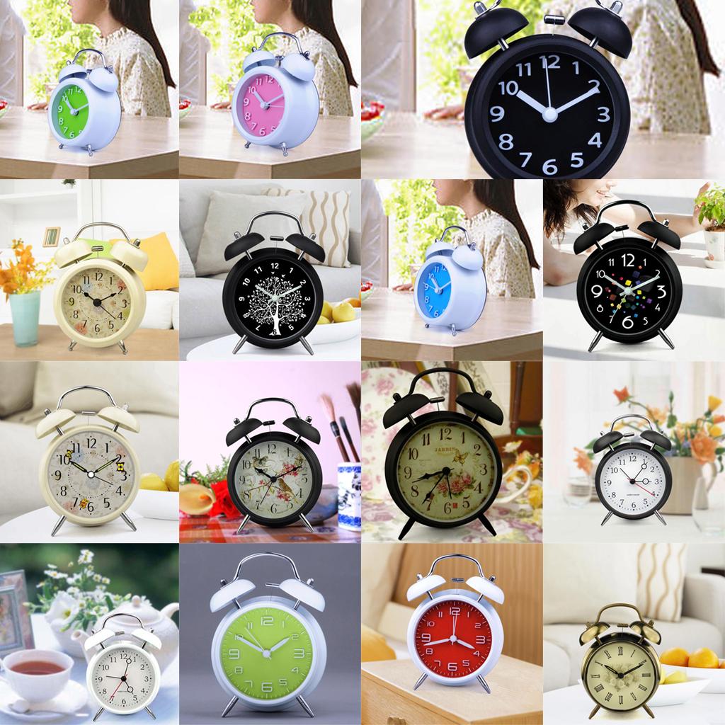 Classic Retro Vintage Double Bell Alarm Clock Silent Non-ticking Sweep Small Adorable Quartz Loud Alarm Clock with Night Light for Home Bedroom Bedside Office