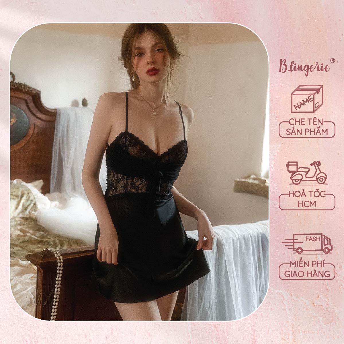 Váy Ngủ Hai Dây Thắt Nơ - B.Lingerie