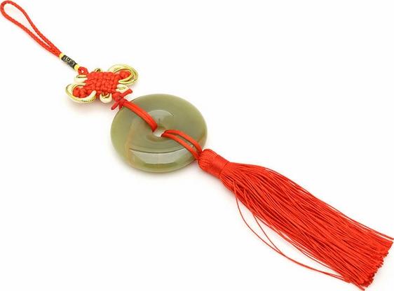 Dây Treo Ô Tô Đồng Tiền Ngọc Pakistan Tự Nhiên Nguyên Khối - Xanh Ngọc Có Vân Đỏ