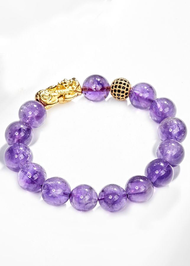 Vòng Tay Nam Đá Thạch Anh Tím Phối Tỳ Hưu Bạc Mạ Vàng 24K Ngọc Quý Gemstones