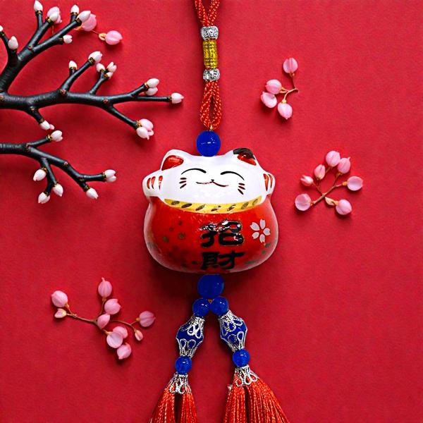 Dây Mèo May Mắn Treo Xe - Màu Đỏ