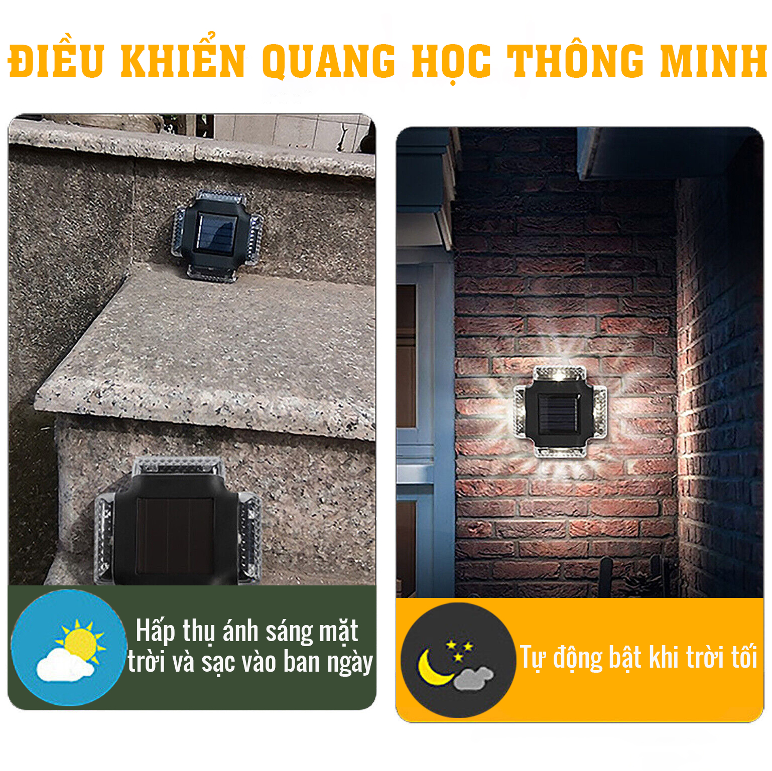 Đèn Tường Năng Lượng Mặt Trời Đèn Ngoài Trời tỏa 4 chiều, công nghệ mới- K1515