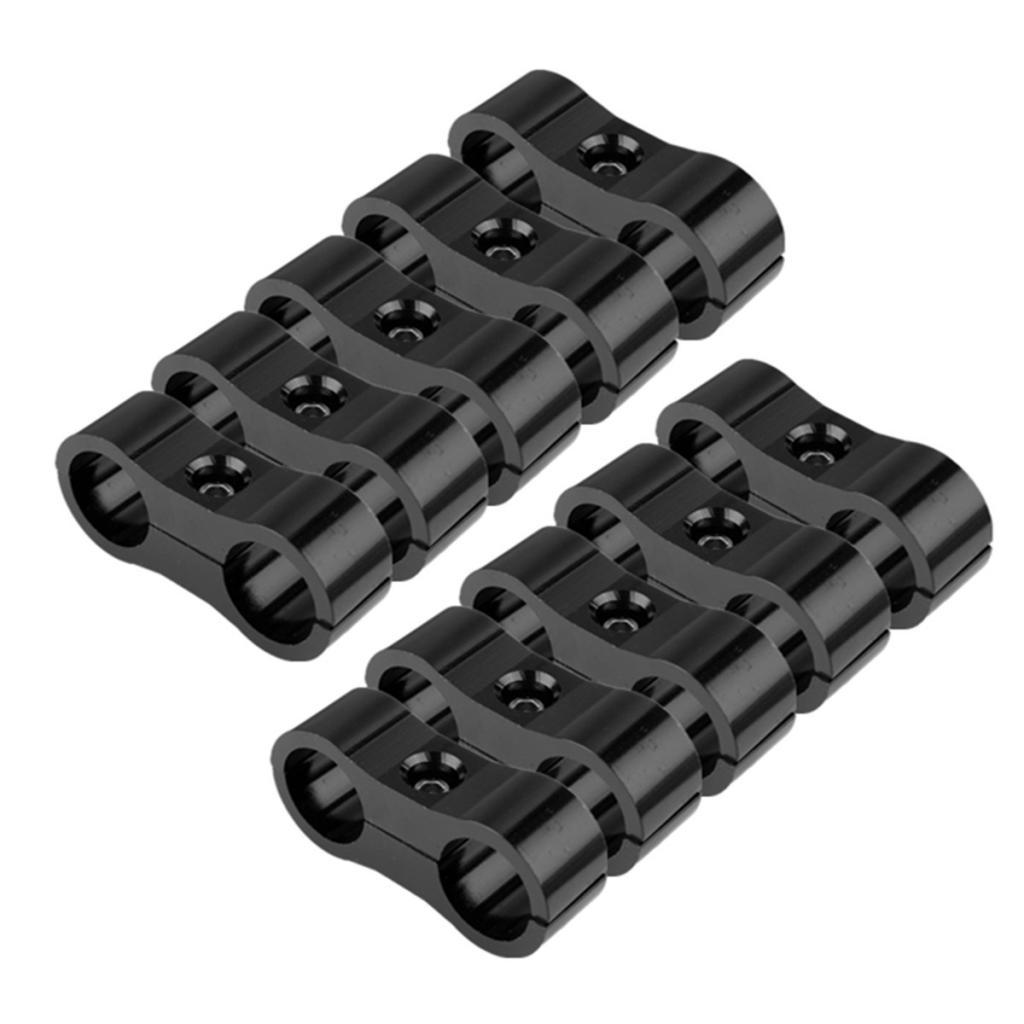 10 Pieces AN6 AN-6 13.4mm Braided Hose Separator Dual Mount Clamp Black