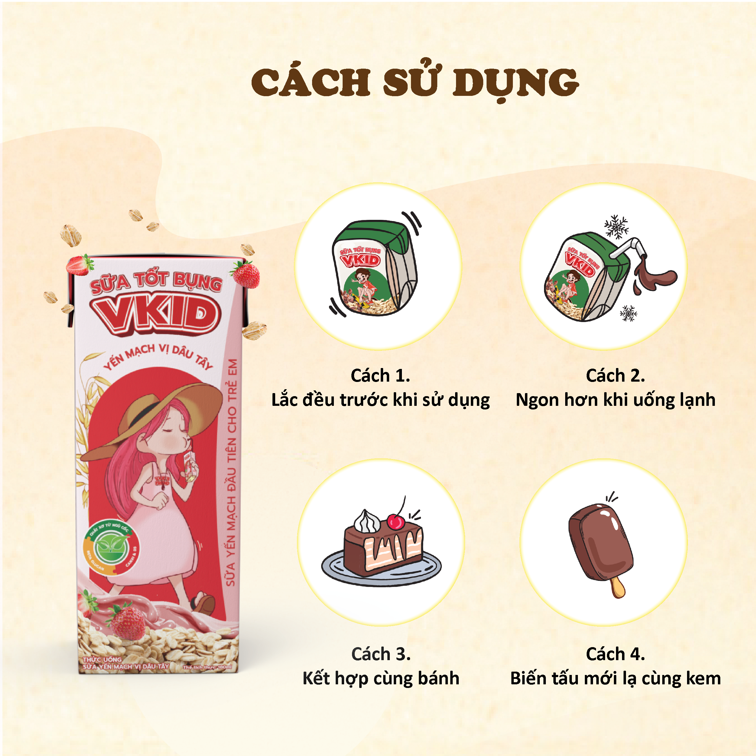 (Tặng 1 bình V-kid) COMBO 2 Lốc 4 Hộp Sữa Yến Mạch V-kid VIỆT NGŨ CỐC Cho Bé Thơm Ngon Vị Dâu Tây 180ml/Hộp