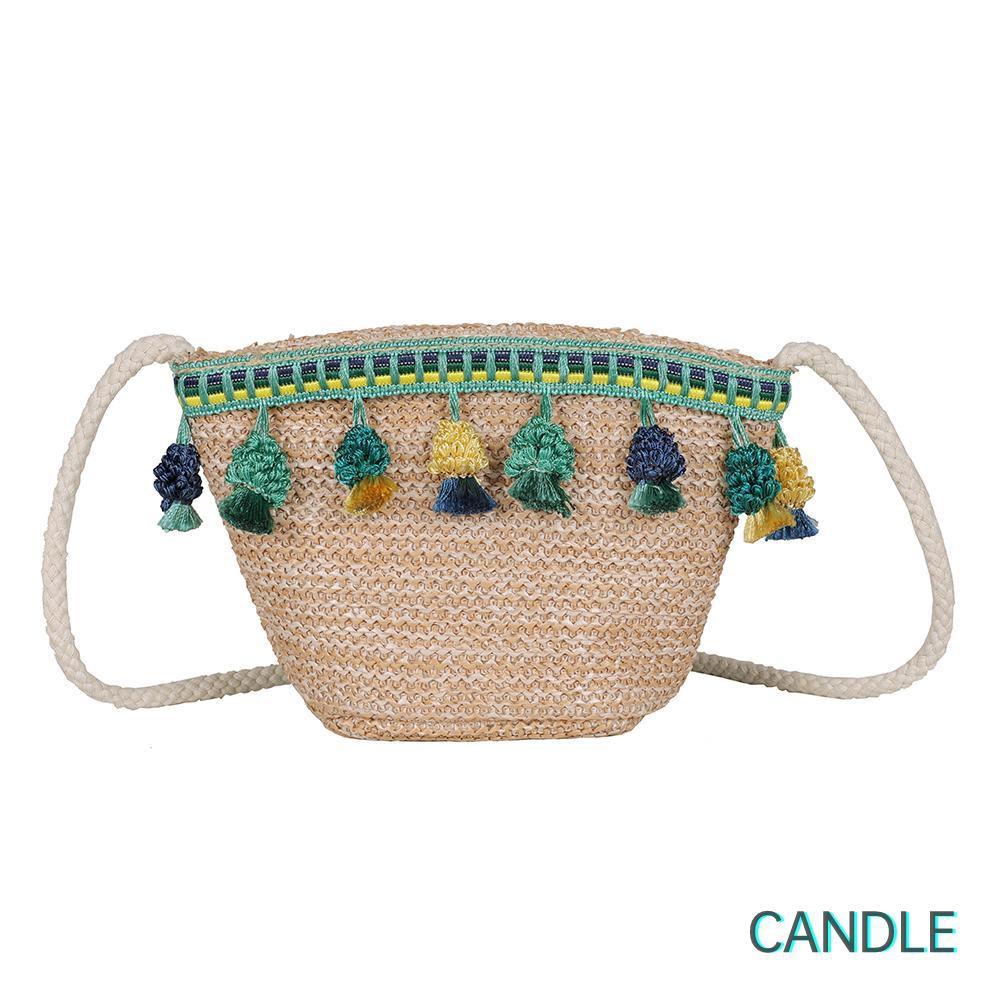 Túi Cói Đeo Chéo Phối Tua Rua Thời Trang Cho Nữ