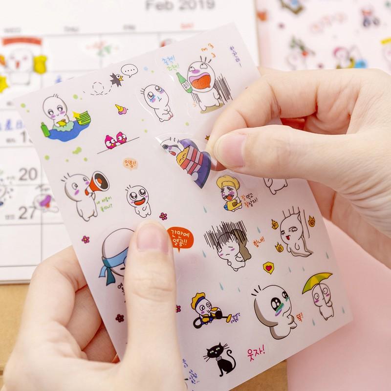Bộ 6 Sticker dán hoạt hình Hàn Quốc PCV cao cấp nguồn hàng buôn sỉ