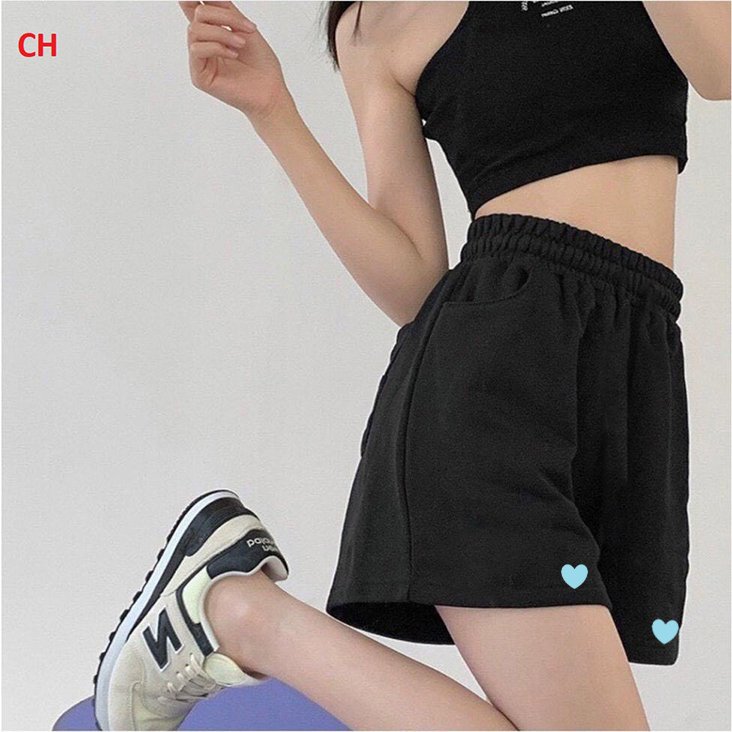 Quần đùi nữ tim xanh cotton lưng chun