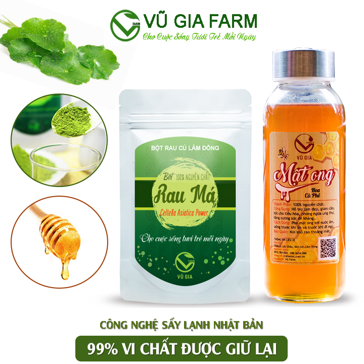 Mật Ong Hoa Cà Phê 420g + Bột Rau Má Sấy Lạnh 50g - Nguyên Chất Vũ Gia - Thanh lọc cơ thể, mát gan, giảm bớt căng thẳng, cải thiện trí nhớ, giảm mụn do nóng trong, hạ sốt, ngăn ngừa ung thư