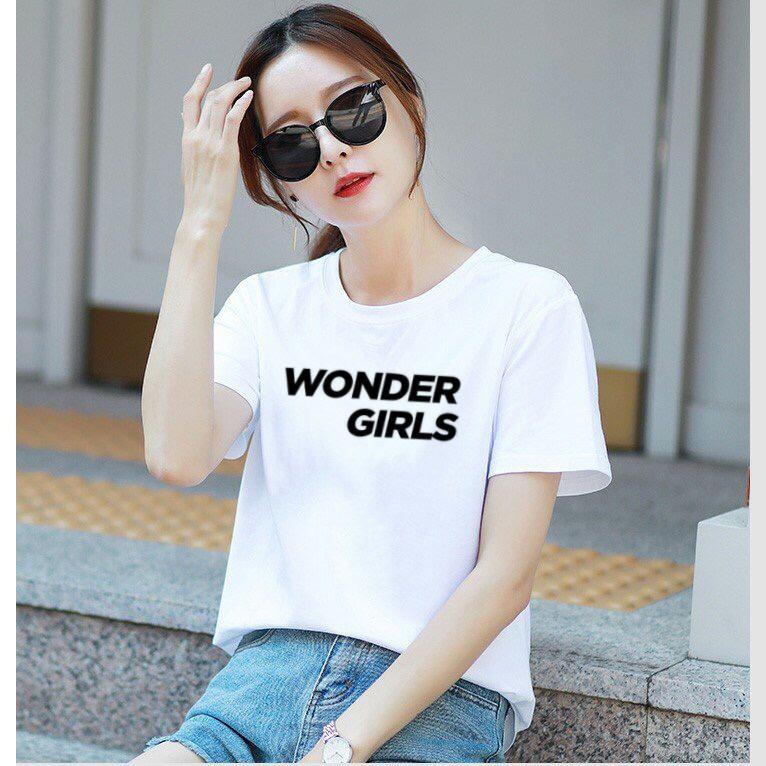 Áo thun nữ cổ tròn form rộng in chữ Wonder Girls thun cotton 4 chiều ( ANU021 )