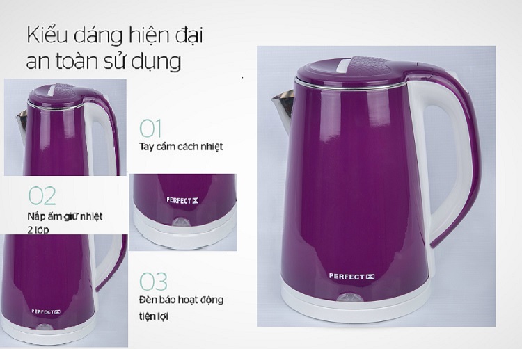 Ấm đun siêu tốc 2 lớp Inox 304 Perfect 2L2- Hàng chính hãng