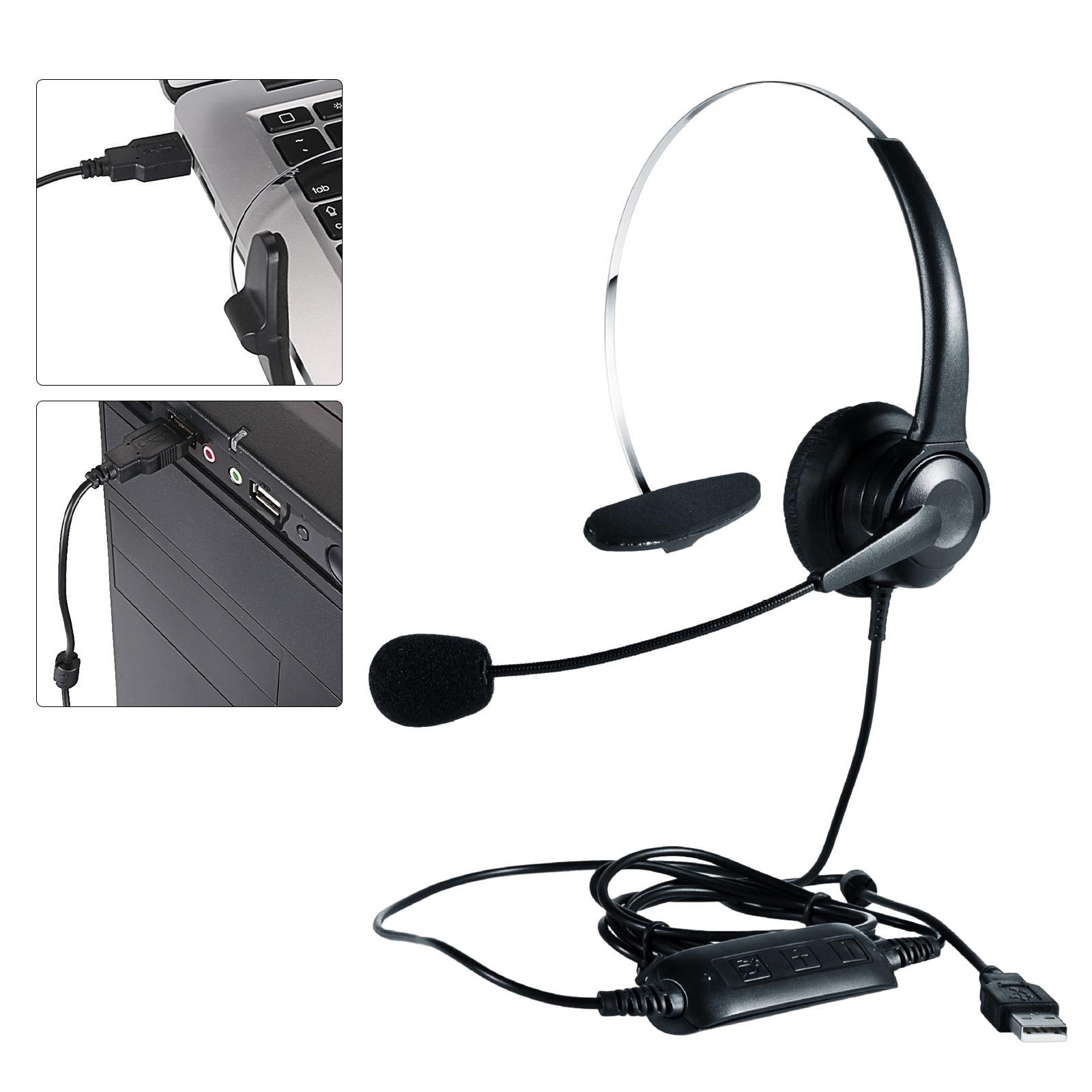 USB Computer Headset Rotating Microphone Comfortable for Call Center
