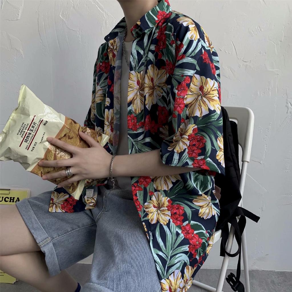 Áo Sơ Mi Nam Ngắn Tay In Hoa Phong Cách Hawaii