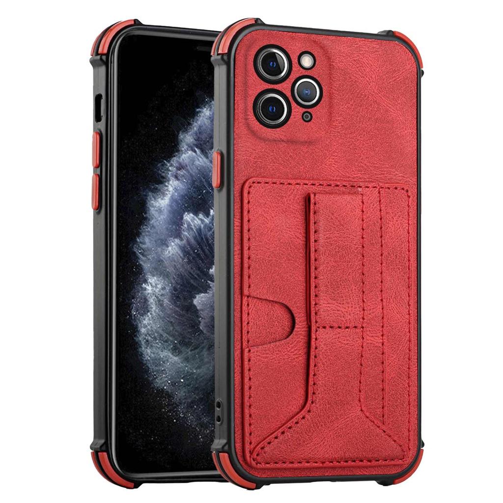 Ốp điện thoại nhựa TPU mềm có giá đỡ và khe cắm thẻ màu trơn cho iPhone 11 Pro Max 7 Plus 8 Plus SE X XR XS Max