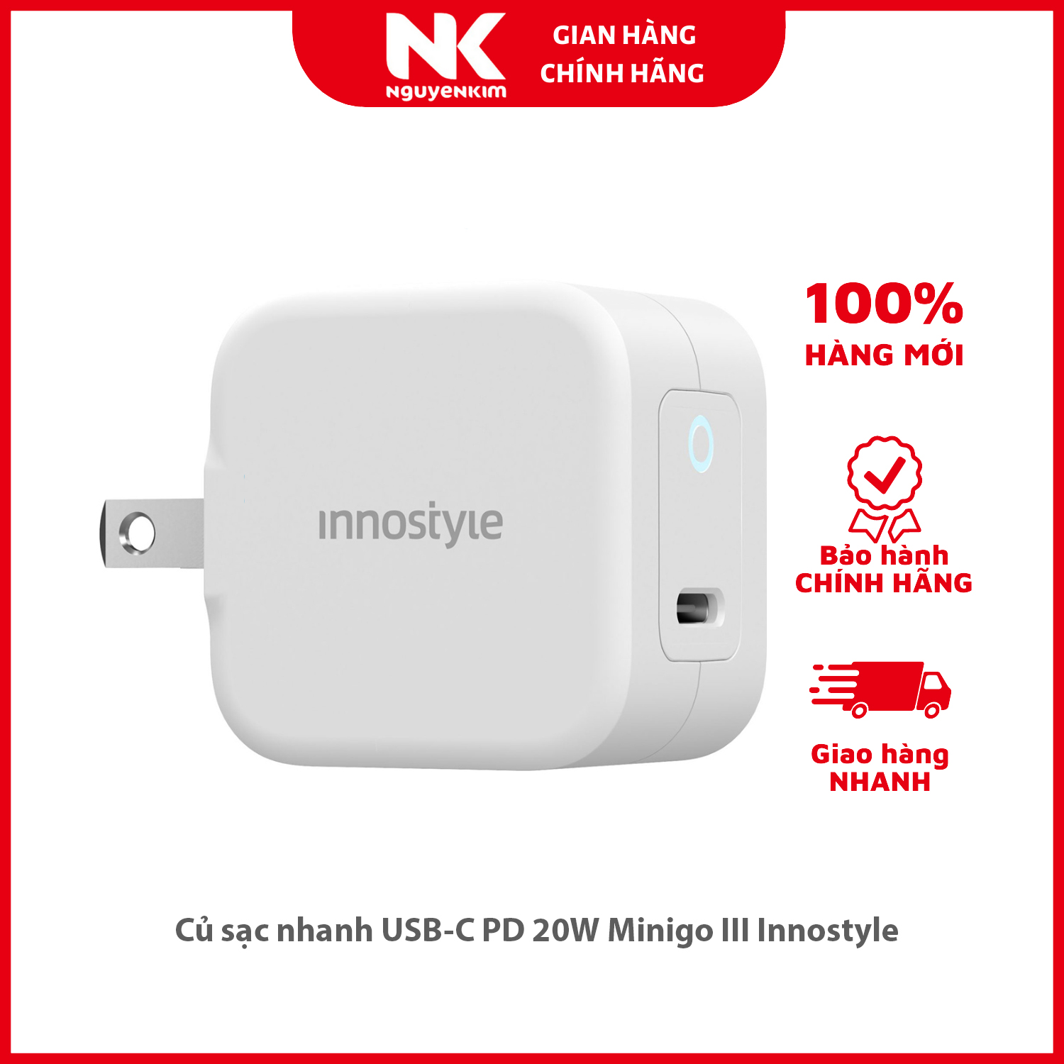 Củ sạc nhanh USB-C PD 20W Minigo III Innostyle IC20PDWHI Trắng - Hàng chính hãng