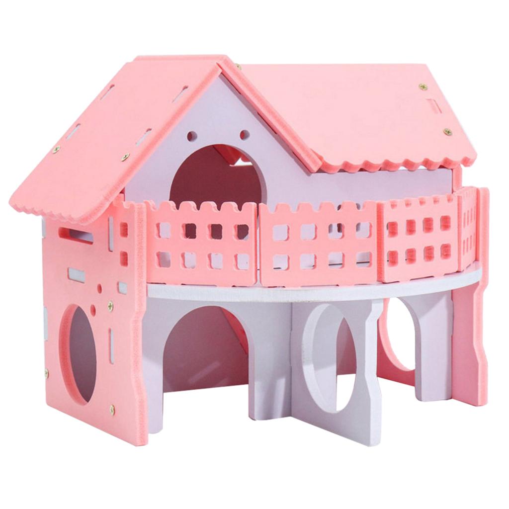 Double Layers Hamster Wooden Pink Villa House Small Pet Hideout Rats Home