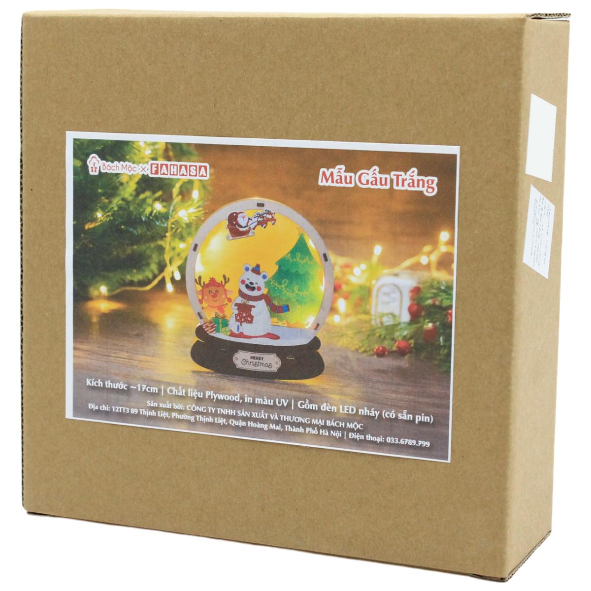 Đèn Gỗ Trang Trí Giáng Sinh - Bách Mộc - Quả Cầu Gấu Trắng