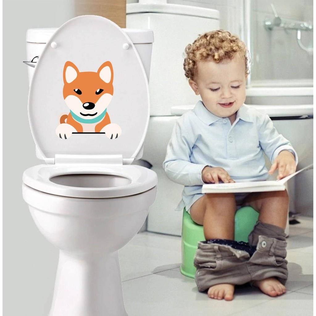 Sticker dán nắp bồn cầu hình chó con vui nhộn
