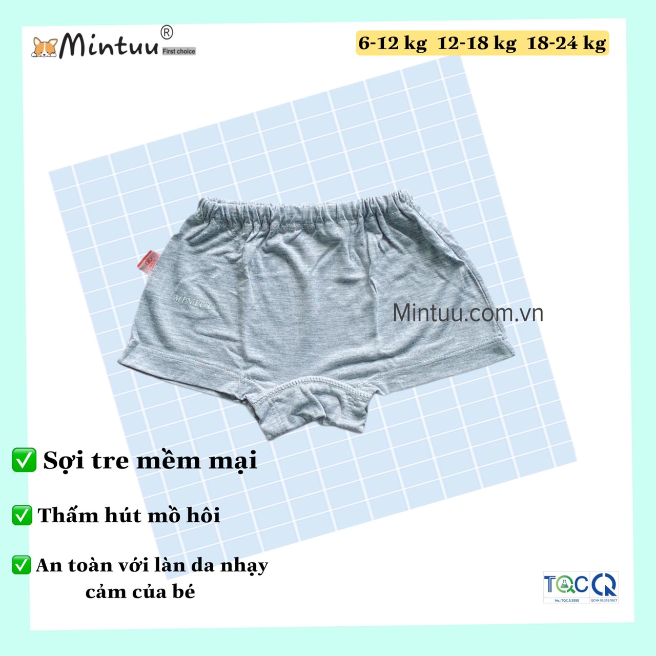 Set 3 Quần đùi chíp cho bé từ 6-24 kg, chất liệu sợi tre mềm mại thoáng mát thương hiệu Mintuu