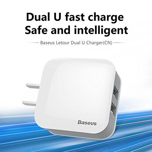 Cốc sạc chuôi dẹt 2 cổng sạc nhanh 2.4A Max - Củ sạc nhanh Baseus Letour Dual USB - Hàng Chính Hãng