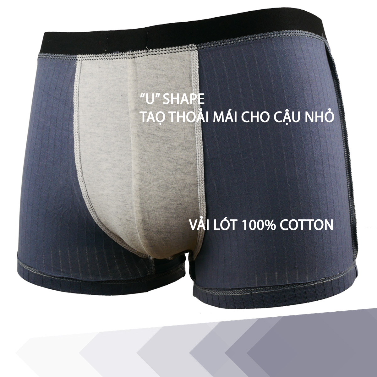 Quần lót nam boxer đùi cotton cao cấp đẹp gợi cảm Fossati Classic Rise co dãn 4 chiều màu xanh trẻ trung, vải 95% cotton 5% Spandex sọc dệt đẹp, may tôn dáng