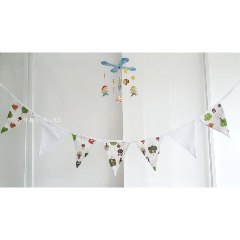 Dây cờ tam giác vải hình chim cú, xịn may đẹp, dài 2,2m, trang trí Decor Sinh nhật