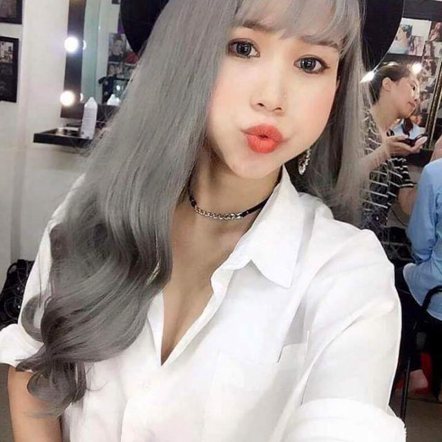 Tóc giả nguyên đầu xoăn xám ️️  ️️ nguyên đầu xoăn xám khói