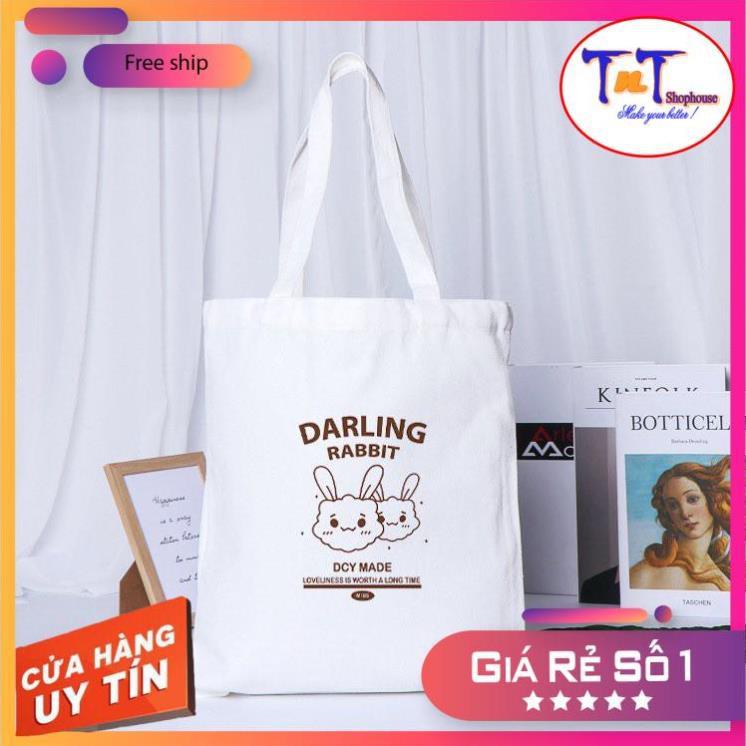 TT15 Túi tote vải Canvas đeo vai phong cách Ulzzang, vải bố form Unisex Vintage