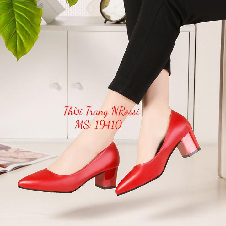 Giày công sở gót vuông màu đỏ size lớn 40 41 42 43 44