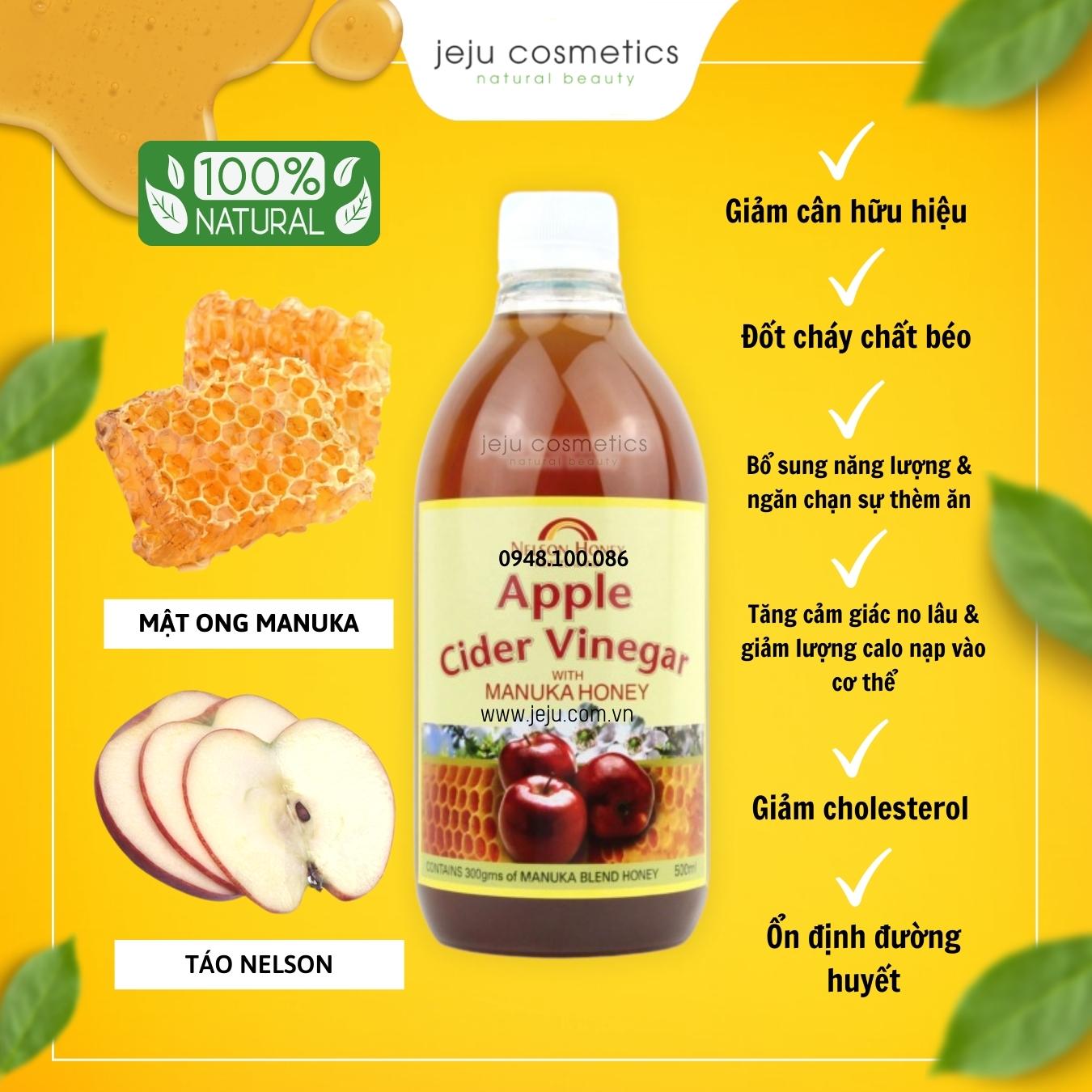 Nước Giấm táo với mật ong Manuka Nelson Táo Cider Vinegar with Manuka Honey Blend