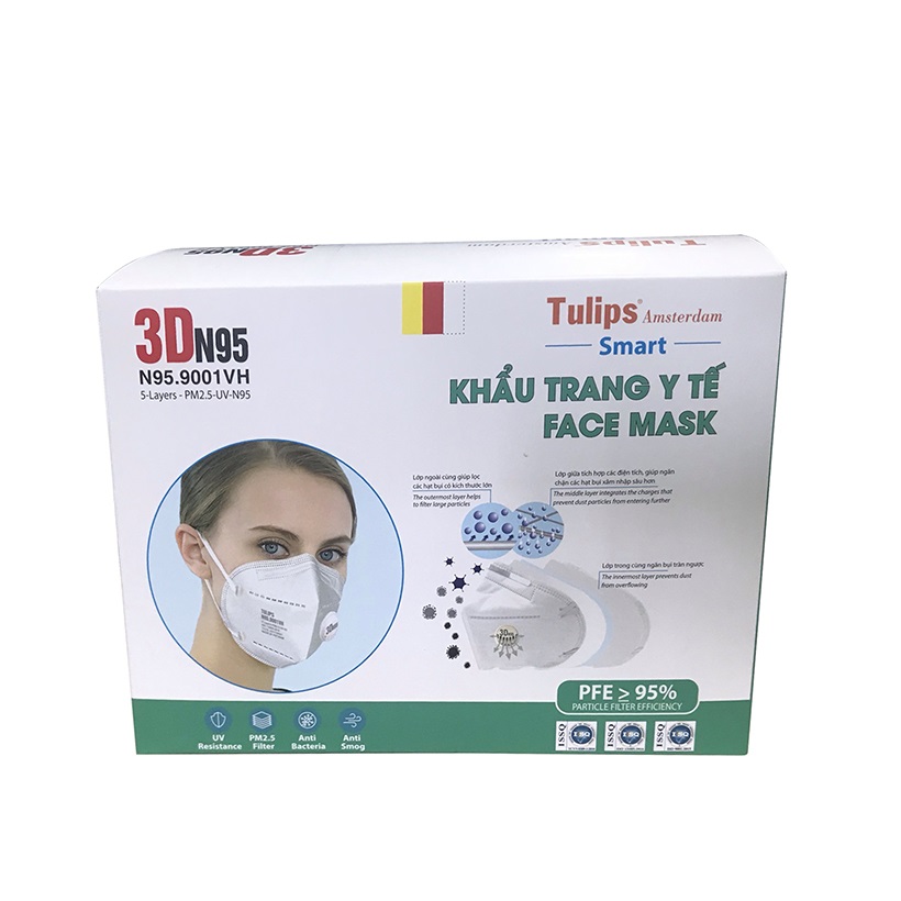 1 hộp 20 chiếc khẩu trang 3D N95 Tulips - N95.9001VH chống bụi PM2.5 có Van