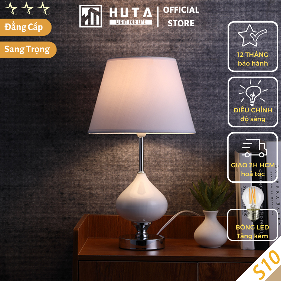 Đèn Ngủ Để Bàn HUTA S10 Gốm Sứ Hình Giọt Nước Độc Đáo Decor Trang Trí Phòng Ngủ Phòng Khách, Khách Sạn, Điều Chỉnh Độ Sáng, Đèn Vàng Bóng LEDTiết Kiệm Điện