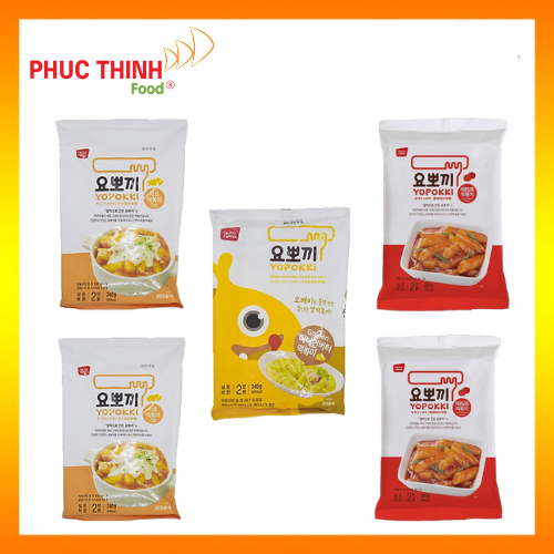 Combo 5 gói lớn: 2 Phomai, 2 Cay ngọt, 1 Xốt bơ hành - Bánh gạo Hàn Quốc Yopokki