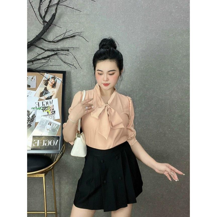 [L2M] Áo sơ mi kiểu nữ kate lụa tay lửng CỘT NƠ CỔ siêu xinh và thanh lịch