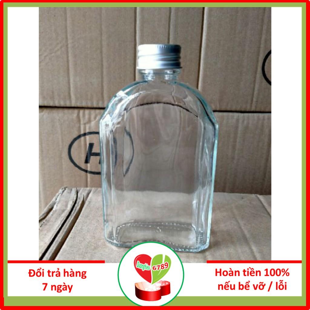 Chai thủy tinh xén vai 250ml nắp nhôm bạc ren xoáy đựng đồ uống - Duonghieu6789