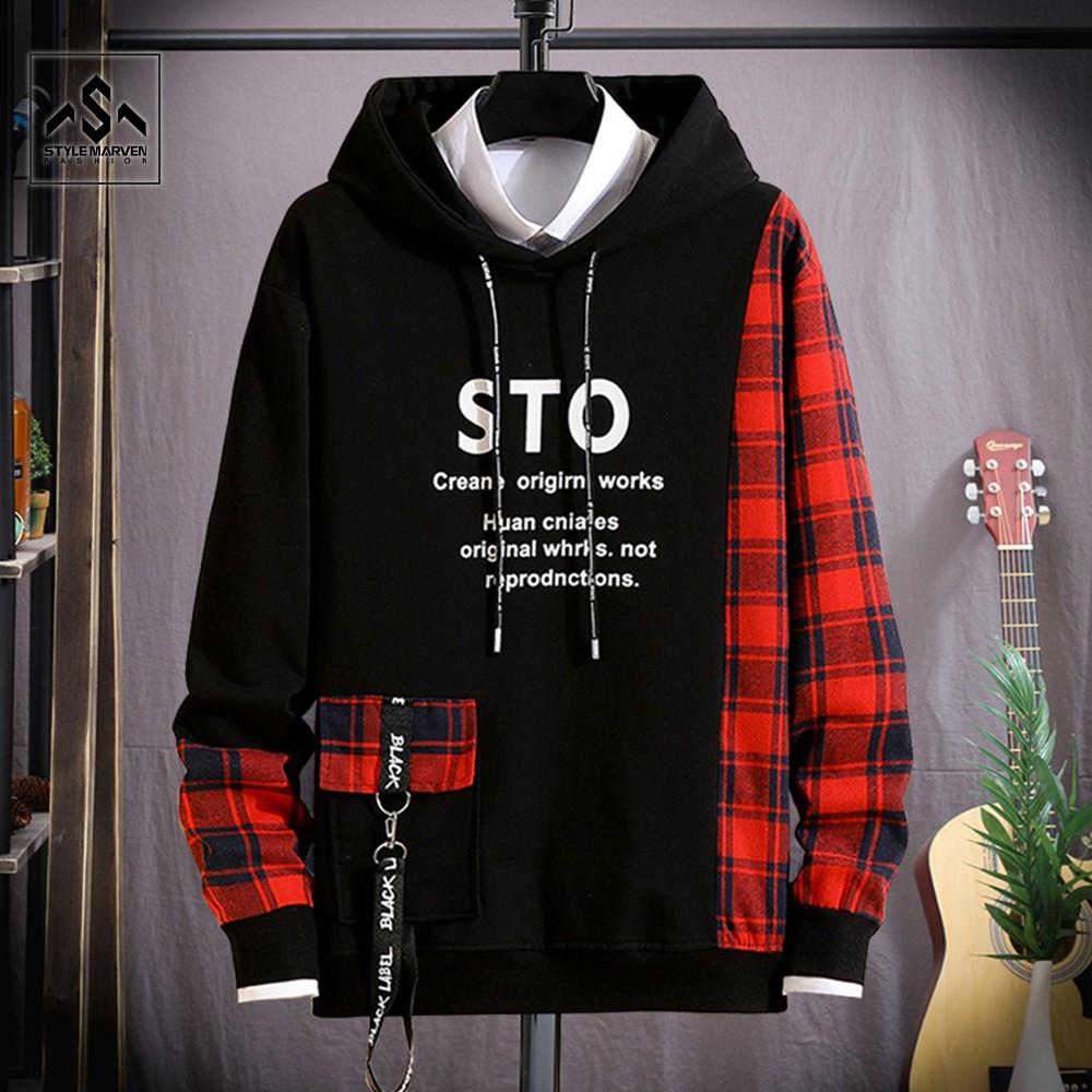 Áo hoodie nỉ nam thu đông thể thao STYLE MARVEN in chữ STO túi hộp kèm móc dây cá tính - TOP NAM 122