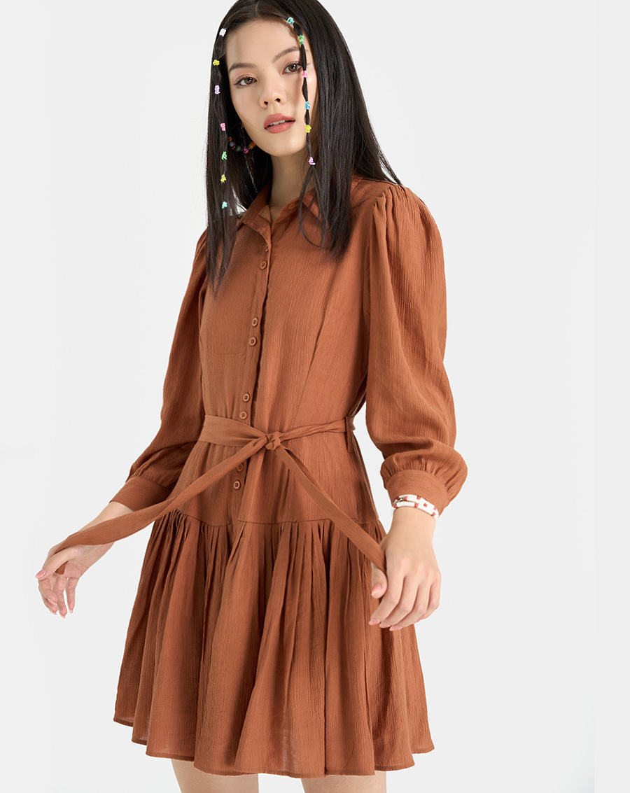 Đầm Mini Nữ Thời Trang JUNO Tay Phồng, Xếp Ly JNDLU034
