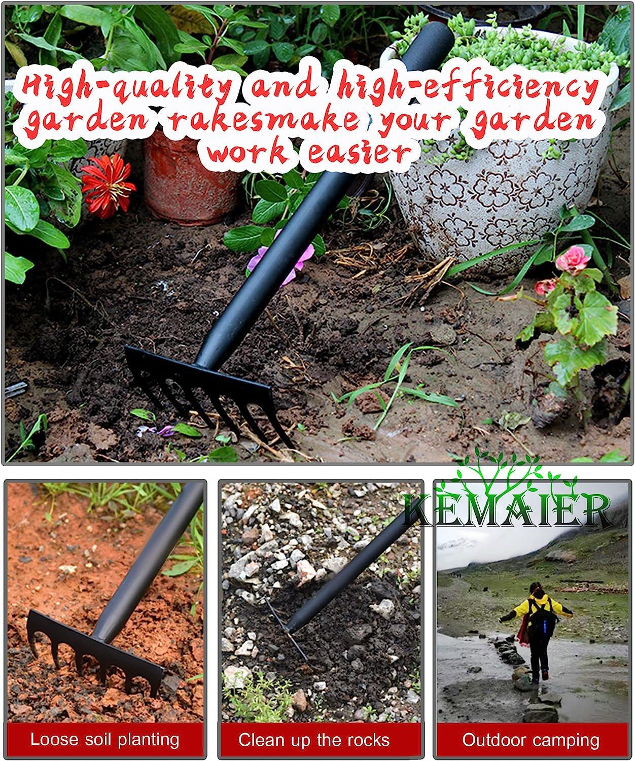 Cào làm vườn, Máy xới đất mini cầm tay, Cào làm đất bằng thép carbon nặng có tay cầm cao su, Cào làm vườn có tay cầm trên bãi cỏ