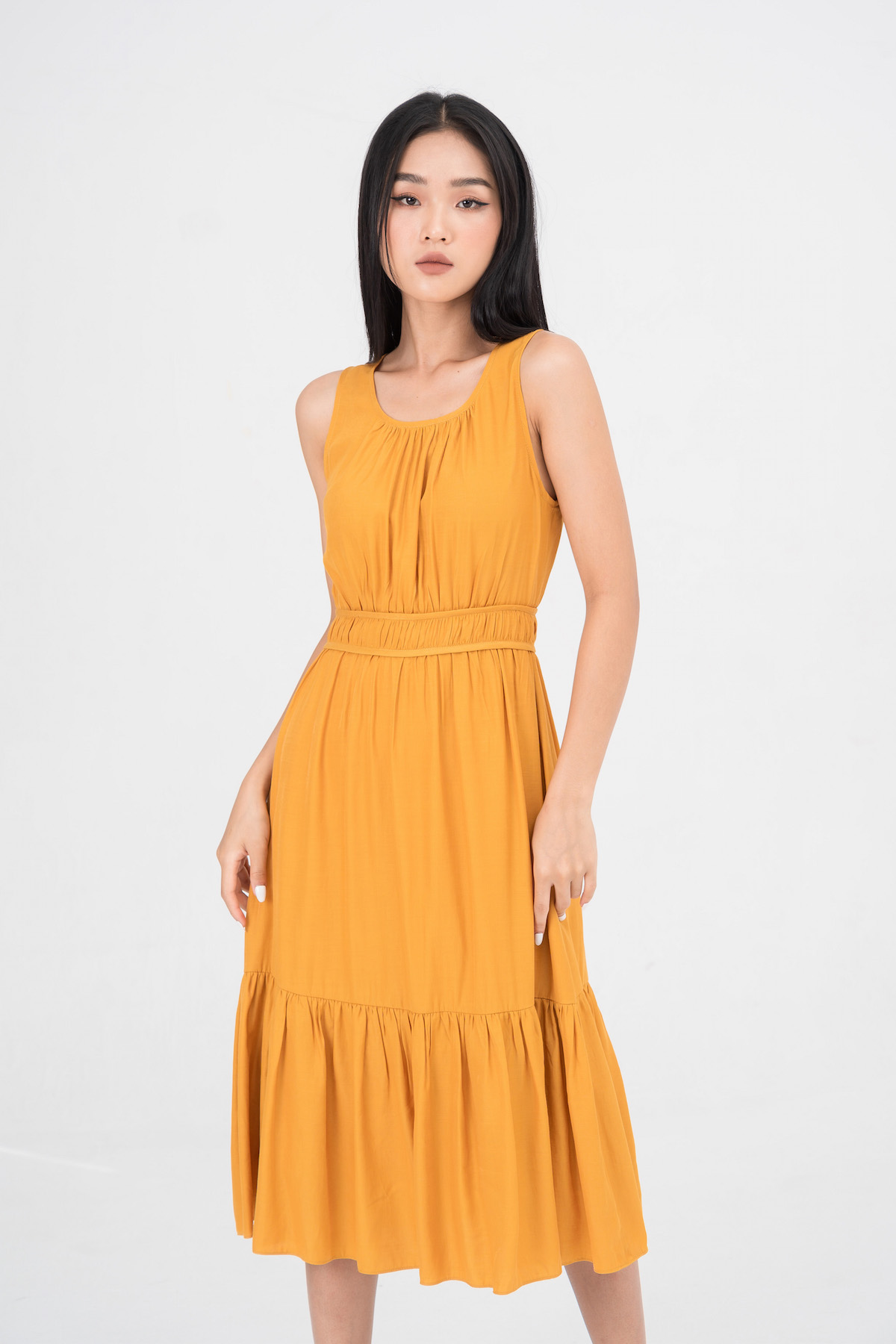 De Leah - Đầm Xoè Đuôi Cá Viền Eo V